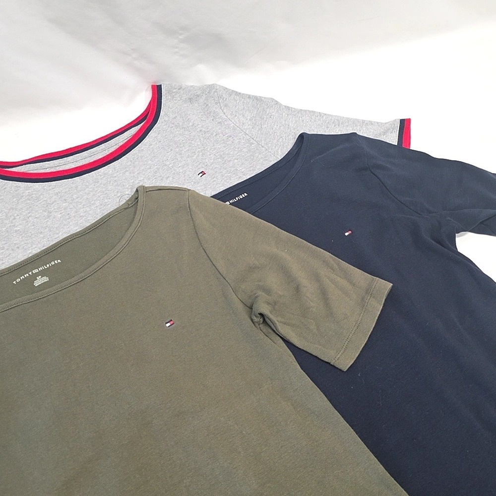 Tommy Hilfiger T-Shirt Womens Small Multi Color 3 Pack Cotton Scoop Neck Logo